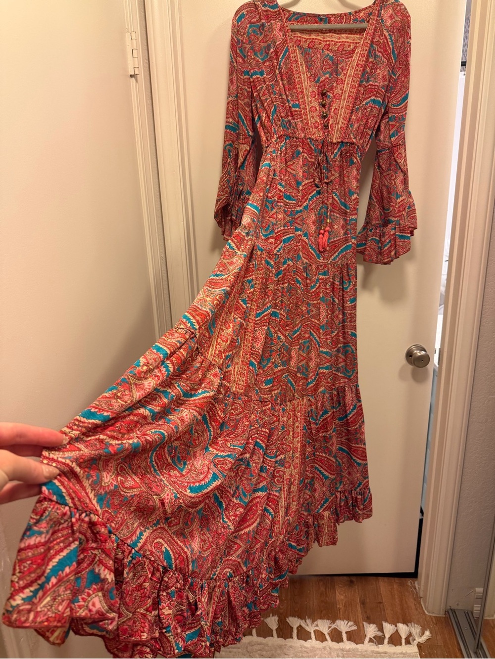 Long Bohemian Paisley Print Flowy Croatian Maxi Dress